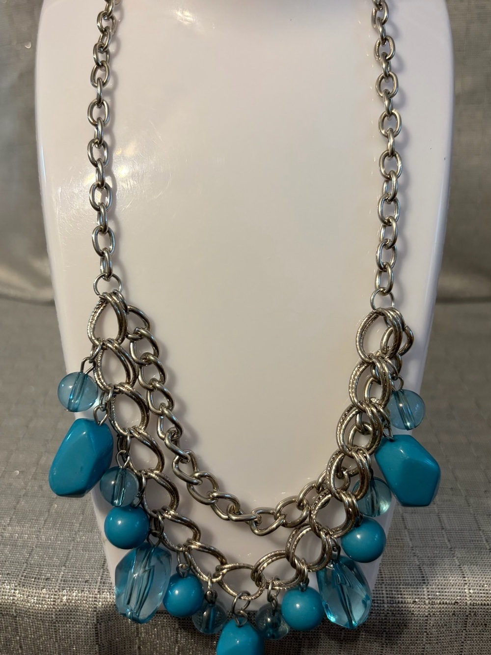 Blue Statement Multi-Chain Necklace - - Picture 2 of 5